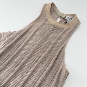 Cos Slim Fit Pleated Sleeveless Gauze Knit High Neck Collar Vest Top